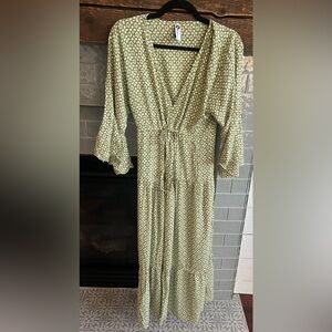 Bali Cargo Company Women’s Dress Floral Green Bohemian Medium